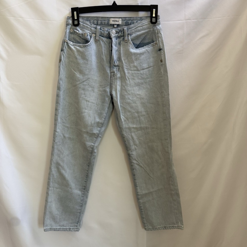 Pistola Charlie High Rise Straight Ankle Jeans Distressed Rennie Light Wash 28
